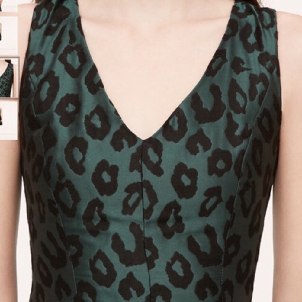 Ann Taylor Loft Dress Fall Emerald Black Leopard LBD Printed Mini Flare Abstract